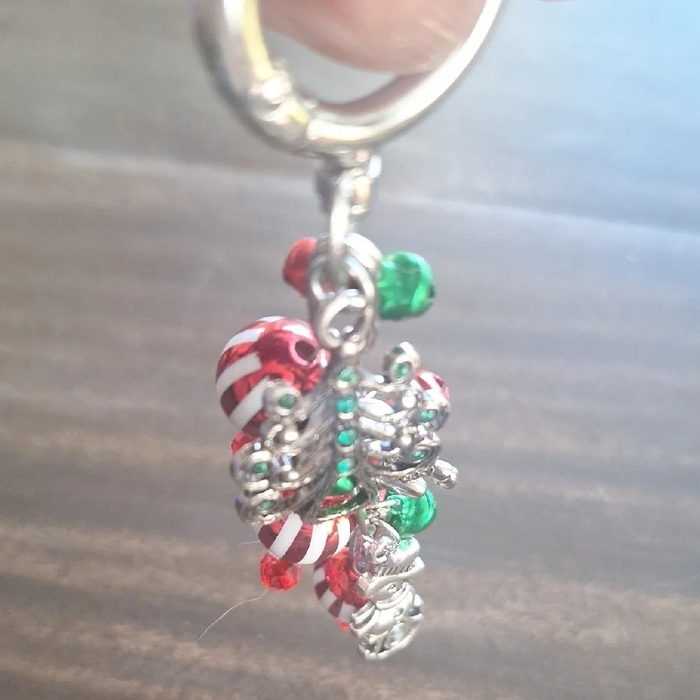 Festive Silver and Red Keychain Charm